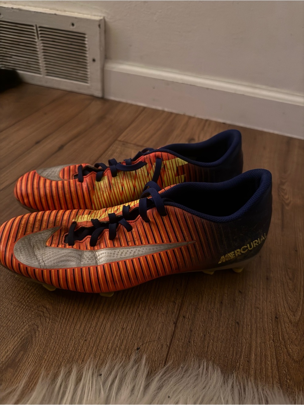 Nike Orange and Navy Mercurial Soccer Cleats